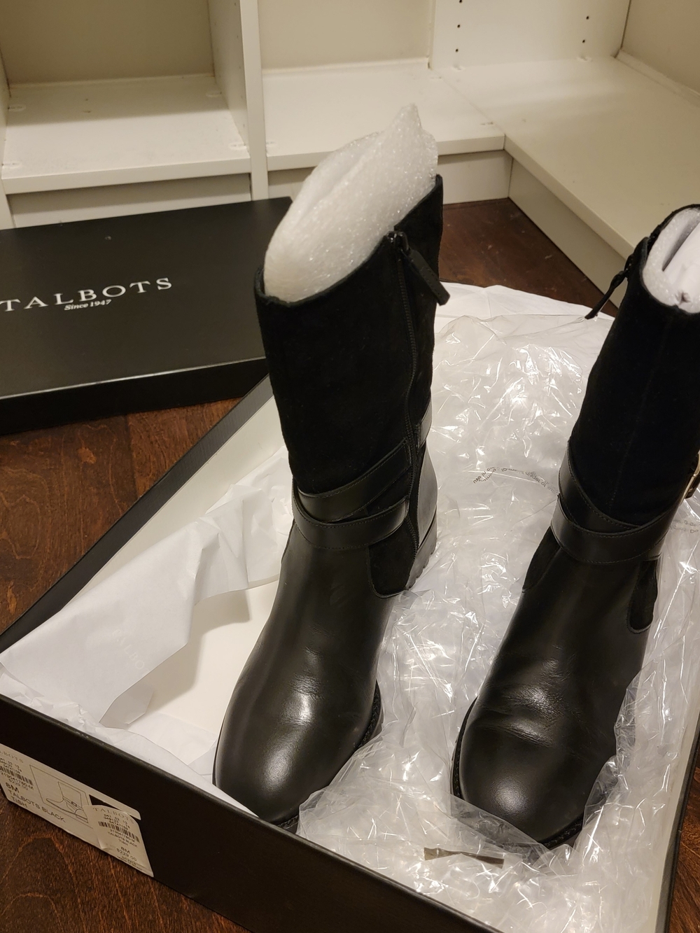 Talbots Black Mid-Calf Leather & Suede Boots